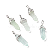 Natural Fluorite Pendants, Faceted, with Platinum Tone Brass Findings, Lead free & Cadmium Free, Bullet, 27~30x9~10x7~8mm, Hole: 4x3mm(G-K329-36P)