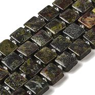 Natural Dragon Blood Jasper Beads Strands, Square, with Seed Beads, 10~10.5x10~10.5x5~5.5mm, Hole: 1.6mm, about 32pcs/strand, 15.16~15.35 inch(38.5~39cm)(G-L596-A06-01)