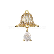 Rack Plating Brass with Cubic Zirconia Pendants, Long-Lasting Plated, Lead Free & Cadmium Free, Bell Charms, Real 18K Gold Plated, 20.5x16x16mm, Hole: 1.2mm(KK-Q010-04G)