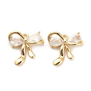 Brass Glass Charms, Bowknot, Real 18K Gold Plated, 12x12.5x4mm, Hole: 1.2mm(KK-C054-17G)