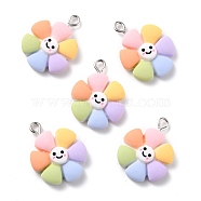 Resin Pendants, with Platinum Iron Peg Bail, Flower, Colorful, 24x18x5mm, Hole: 2mm(RESI-C002-24)