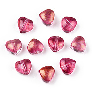 Transparent Spray Painted Glass Beads, with Glitter Powder, Heart, Crimson, 6x6x4mm, Hole: 0.7mm(GLAA-R211-02-B07)