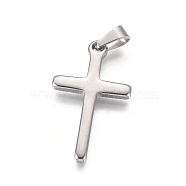 304 Stainless Steel Pendants, Religion Theme, Cross, Stainless Steel Color, 33x19x2mm, Hole: 7x4mm(STAS-YW0002-17)