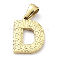 Ion Plating(IP) 316L Surgical Stainless Steel Pendants, Real 18K Gold Plated, Letter Charm, Textured, Letter D, 17x11x1.6mm, Hole: 3.5mm(STAS-Q247-01G-04)