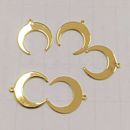 Brass Pendants, Double Horn/Crescent Moon, Nickel Free, Real 18K Gold Plated, 18.5x17.5x1mm, Hole: 1mm(KK-Q735-14)