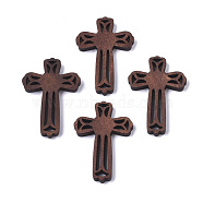 Natural Wood Cabochons, Dyed, for Religion, Cross, Coconut Brown, 45.5x32x5mm(WOOD-R266-01)