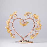 Natural Citrine Chips Love Heart Tree Decorations, Copper Wire Feng Shui Energy Stone Gift for Home Desktop Decoration, 150~155x80~85x135~140mm(DJEW-P017-B02)