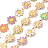 304 Stainless Steel Daisy Flower Link Chains with Enamel, Unwelded, Golden, Colorful, 14x10x1mm(AJEW-J035-03G-13)