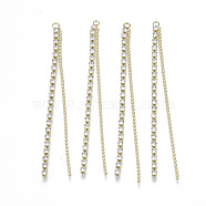 Brass Rhinestone Cup Chain Big Pendants, Tassel Pendant, with Ball Chain, Crystal, Golden, 70x3.5x2mm, Hole: 1.6mm(KK-R129-06G)