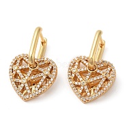 Hollow Heart Rack Plating Brass Micro Pave Cubic Zirconia Dangle Hoop Earrings, Lead Free & Cadmium Free, Real 14K Gold Plated, 27.5x18x13mm(EJEW-A027-06G)
