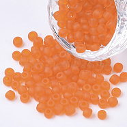 (Repacking Service Available) Glass Seed Beads, Frosted Colors, Round, Orange, 6/0, 4mm, Hole: 1~1.5mm, about 12g/bag(SEED-C017-4mm-M9)