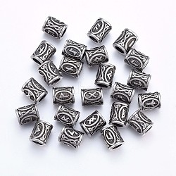 304 Stainless Steel Beads, Viking Runes Beads for Hair Beards, Dreadlocks Hair Braiding, Column with Rune/Futhark/Futhorc, Antique Silver, 16x13mm, Hole: 8mm(STAS-H460-01AS)