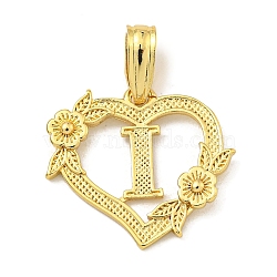 Heart Brass Pendants, Long-Lasting Plated, Cadmium Free & Lead Free, Real 18K Gold Plated, Letter I, 18x20x3mm, Hole: 3.5x7mm(KK-I714-04G-I)