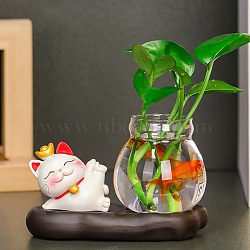 Resin Lucky Cat & Goldfish Display Decorations, for Home Office Desk, Cat Shape, 35x50mm(PW-WG9CA52-04)