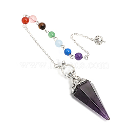 1Pc Natural Amethyst Hexagonal Pointed Dowsing Pendulums, with Platinum Plated Brass Findings, Faceted, Cone/Spike/Pendulum, 291mm(G-CA0001-70A)