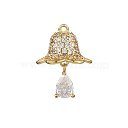 Rack Plating Brass with Cubic Zirconia Pendants, Long-Lasting Plated, Lead Free & Cadmium Free, Bell Charms, Real 18K Gold Plated, 20.5x16x16mm, Hole: 1.2mm(KK-Q010-04G)