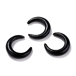Natural Obsidian Beads, No Hole, for Wire Wrapped Pendant Making, Double Horn/Crescent Moon, 31x28x6.5mm(X-G-J366-13)