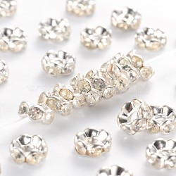 Brass Rhinestone Spacer Beads, Grade B, Clear, Silver Color Plated, Size: about 6mm in diameter, 3mm thick, hole: 1mm(RSB028-B01)