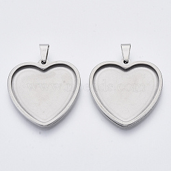 201 Stainless Steel Pendant Cabochon Settings, Plain Edge Bezel Cups, Heart, Stainless Steel Color, Tray: 23.5x25.5mm, 30x29x2.2mm, Hole: 3x6mm(X-STAS-R101-02)