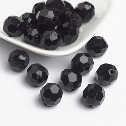 Opaque Acrylic Beads, Faceted Round, Black, Size:about 14mm in diameter, hole: 2mm(X-PAB14mmY-1)