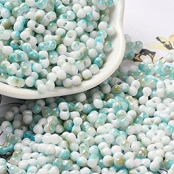 Baking Paint Glass Seed Beads, Round Hole, Peanut, Turquoise, 6~6.5x3~3.5x3~3.5mm, Hole: 1~1.2mm, about 4500pcs/pound(SEED-F005-01A-01)