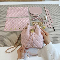 DIY Knitting PU Imitation Bag Making Kit, Including Leather Bag Accessories, Pink, 180x170x130mm(PW-WGB5CF4-01)