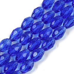 Transparent Glass Beads Strands, Faceted, Teardrop, Medium Blue, 11.5x8mm, Hole: 1.2mm, about 55~57pcs/strand, 25.59 inch(65cm)(EGLA-N013-T8mm-D11)