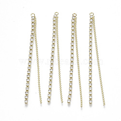 Brass Rhinestone Cup Chain Big Pendants, Tassel Pendant, with Ball Chain, Crystal, Golden, 70x3.5x2mm, Hole: 1.6mm(KK-R129-06G)