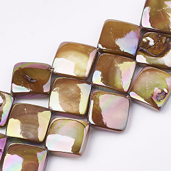 AB Color Freshwater Shell Beads Strands, Dyed, Rhombus, Dark Goldenrod, 12~13x12~14x3.5mm, Hole: 1mm, about 30pcs/strand, 15.3 inch(SHEL-S274-36)