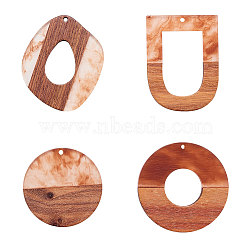 Resin & Wood Pendants, Mixed Shape, Coconut Brown, 38x3.5mm, Hole: 2mm, 8pcs/box(RESI-CJ0001-42)