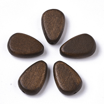 Painted Natural Wood Beads, Teardrop, Coconut Brown, 18x12x5.5mm, Hole: 1.5mm