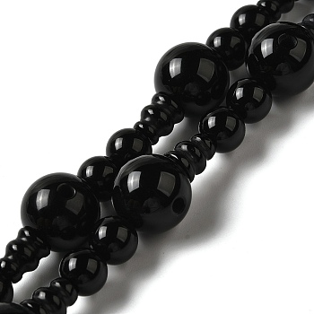 Natural Black Agate 3-Hole Guru Bead Strands, for Buddhist Jewelry Making, T-Drilled Beads, 217x9.5mm, Hole: 1.5mm