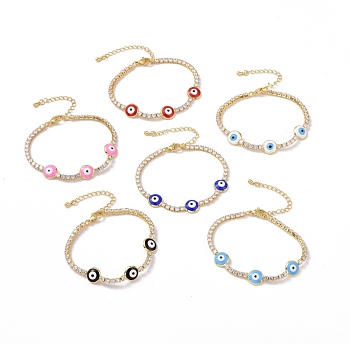 Enamel Evil Eye Link Bracelet with Clear Cubic Zirconia Tennis Chains for Women, Cadmium Free & Lead Free, Mixed Color, 7x1/8 inch(17.9cm)