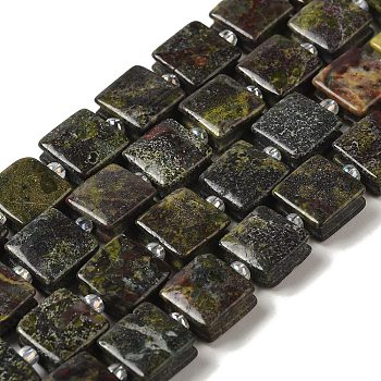 Natural Dragon Blood Jasper Beads Strands, Square, with Seed Beads, 10~10.5x10~10.5x5~5.5mm, Hole: 1.6mm, about 32pcs/strand, 15.16~15.35 inch(38.5~39cm)