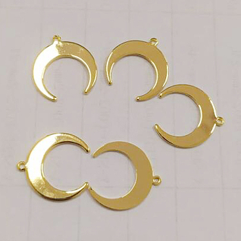 Brass Pendants, Double Horn/Crescent Moon, Nickel Free, Real 18K Gold Plated, 18.5x17.5x1mm, Hole: 1mm
