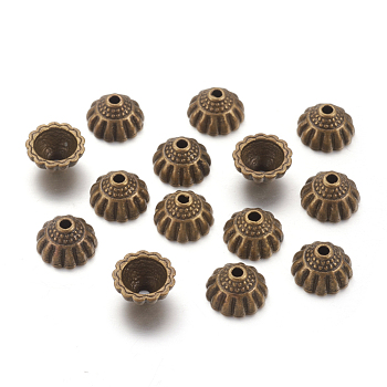 Tibetan Style Alloy Bead Caps, Cadmium Free & Nickel Free & Lead Free, Antique Bronze, 10x5.5mm, Hole: 1.5mm