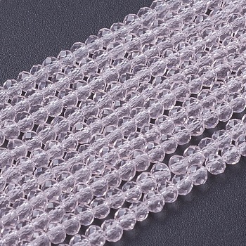 Glass Beads Strands, Faceted, Rondelle, Misty Rose, 3x2~2.5mm, Hole: 0.5mm, about 160~165pcs/strand, 15~16inch