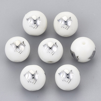 Electroplate Glass Beads, Round with Constellations Pattern, Platinum Plated, Taurus, 10mm, Hole: 1.2mm