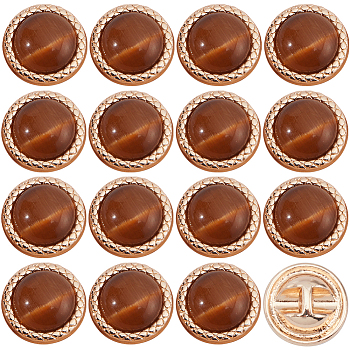 24Pcs Plastic Shank Buttons, with Golden Tone Alloy Findings, Half Round, Sienna, 11x6.5mm, Hole: 1.6mm