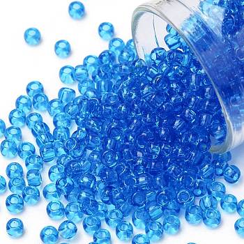 TOHO Round Seed Beads, Japanese Seed Beads, (3B) Transparent Dark Aquamarine, 8/0, 3mm, Hole: 1mm, about 220pcs/10g
