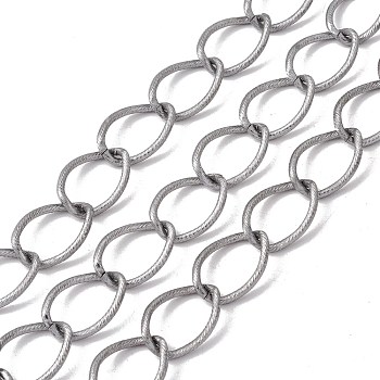 Oval Oxidation Aluminum Curb Chains, Texture, Unwelded, with Spool, Gunmetal, Link: 21.5x15.5x2mm, about 10m/roll