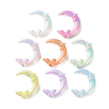 Opaque UV Plating Acrylic Beads, Iridescent, Moon with Butterfly & Star, Mixed Color, 40.5x39x10.5mm, Hole: 2mm