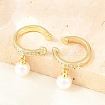 Round Brass Micro Pave Clear Cubic Zirconia Cuff Earrings, with ABS Plastic Imitation Pearl, Cadmium Free & Lead Free, Long-Lasting Plated, Rack Plating, Real 18K Gold Plated, 13.5x14mm(EJEW-Z164-02G)