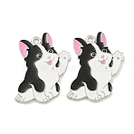 Rack Plating Alloy Enamel Pendants, Cadmium Free & Lead Free, Platinum, Dog Charm, Pearl Pink, 28.5x25x1.5mm, Hole: 1.8mm(ENAM-Z014-01P-09)