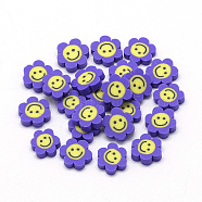 Handmade Polymer Clay Cabochons, Flower with Smile Face, Mauve, 9~11x9~11x2~3mm(X-CLAY-Q241-005B)