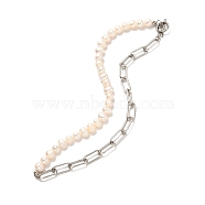 Vintage Natural Pearl Beaded Necklace for Girl Women, 304 Stainless Steel Paperclip Chain Necklace, White, 16.57 inch(42.1cm)(NJEW-JN03678)