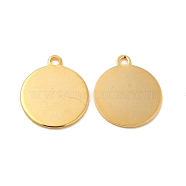 201 Stainless Steel Pendants, Flat Round Charm, Real 24K Gold Plated, 16x14x0.5mm, Hole: 1.2mm(STAS-P320-29G)