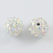 Pave Disco Ball Beads, Polymer Clay Rhinestone Beads, Round, Crystal AB, 8mm, Hole: 1mm(X-RB-A170-8mm-10)