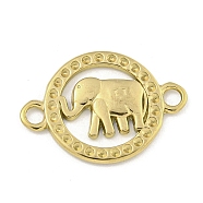 Ion Plating(IP) 304 Stainless Steel Connector Rhinestone Settings, Round Ring with Elephant, Real 18K Gold Plated, Fit For 1.2mm Rhinestone, 16x23x2mm, Hole: 2mm(STAS-I307-565G)