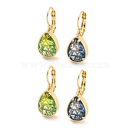 Glass Leverback Earrings, with Brass Findings, Teardrop, Mixed Color, 27.5x11.5mm(EJEW-P269-07KCG)